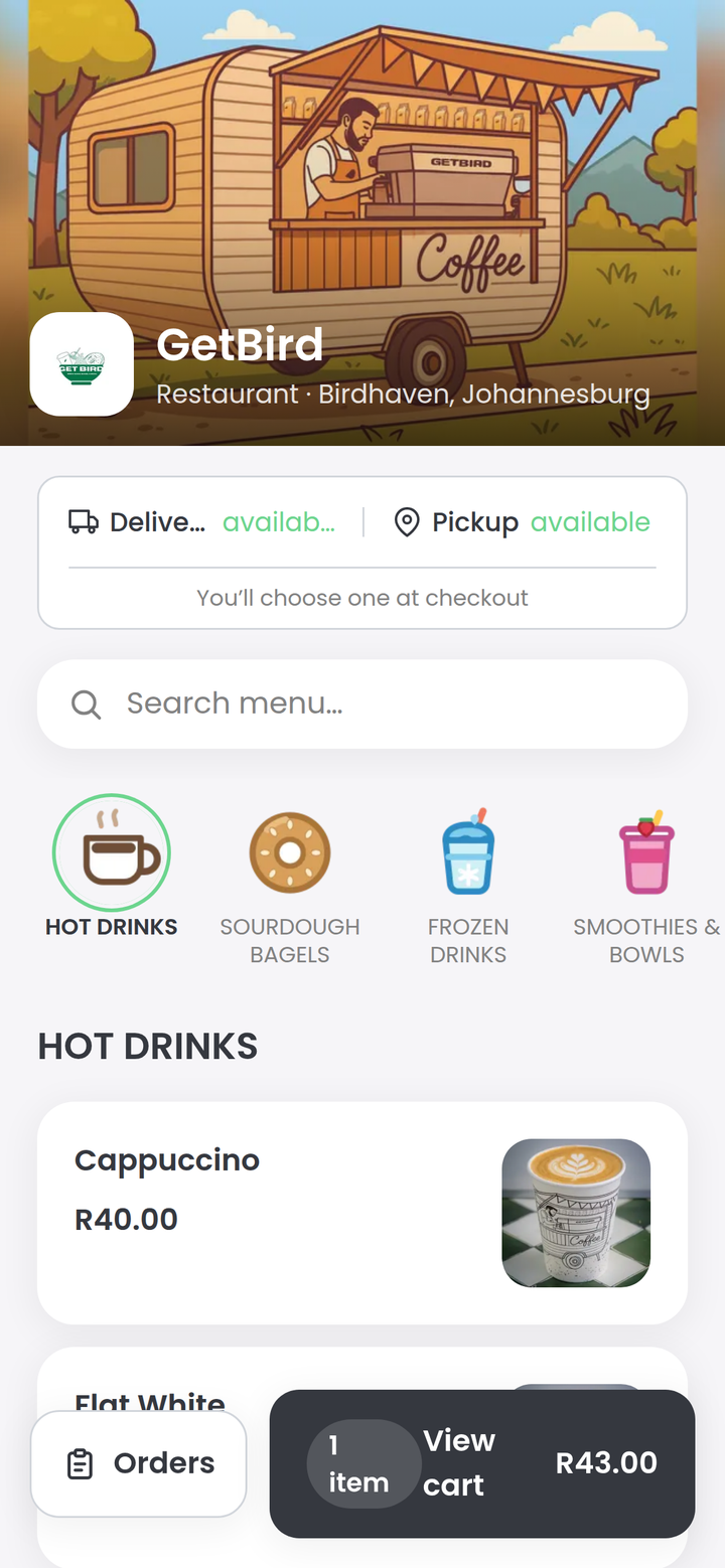 Nowish storefront menu